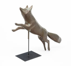AMERICAN COPPER FULL-BODIED JUMPING FOX WEATHERVANE.