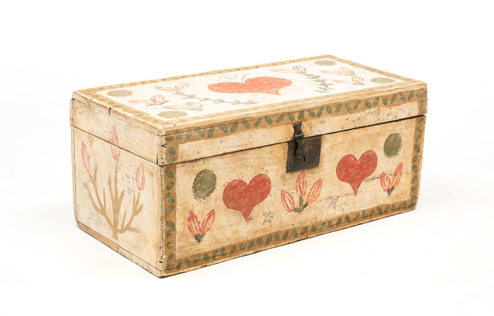 AMERICAN FOLK ART-PAINTED WALNUT TRUNK. (1 of 7)