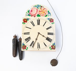 EUROPEAN POLYCHROME-DECORATED WAG ON THE WALL CLOCK.