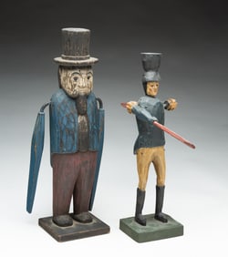 TWO AMERICAN FOLK ART CARVED AND PAINT-DECORATED WHIRLIGIGS, INCL. LARRY KOOSED (OHIO, 20TH/21ST