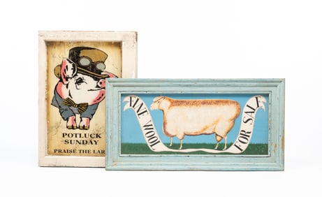 TWO AMERICAN FOLKSY FARM ANIMAL SIGNS.