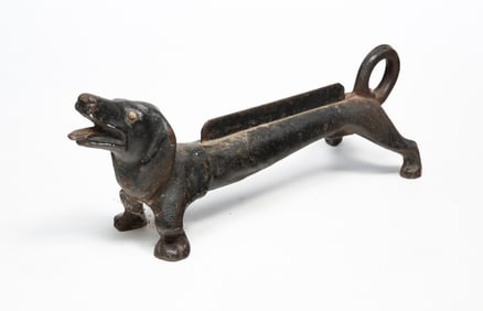 AMERICAN PAINTED AND CAST IRON DACHSHUND BOOT SCRAPER.