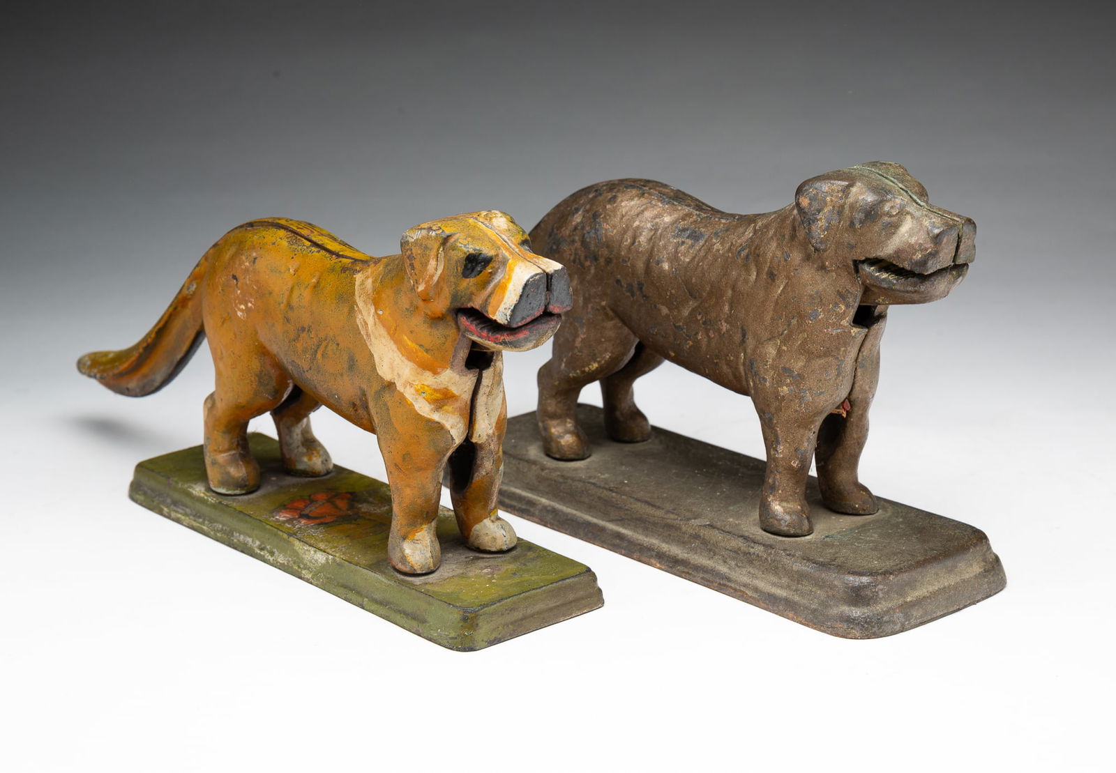 TWO AMERICAN CAST IRON PAINT-DECORATED DOG NUTCRACKERS. (1 of 6)