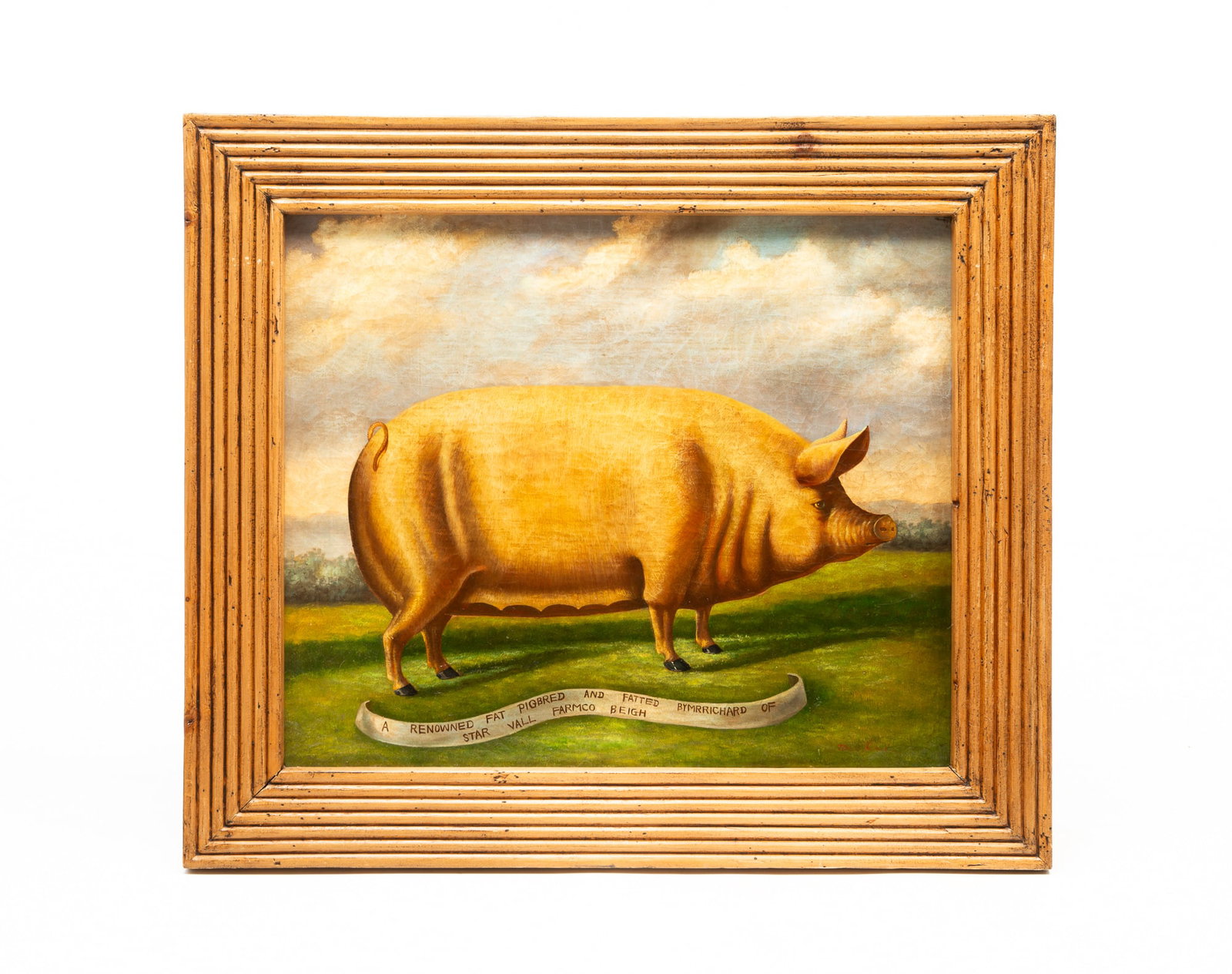 FOLK ART OIL ON CANVAS PORTRAIT OF A PRIZE PIG. (1 of 5)