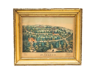 G & F BILL (AMERICAN, PUBLISHER) "BIRDS EYE VIEW MT. VERNON" HAND-COLORED LITHOGRAPH, DATED 1859.