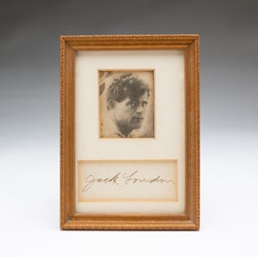 FRAMED JACK LONDON SIGNATURE AND PRINTED PHOTOGRAPH.