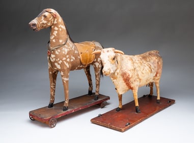 TWO GERMAN ANIMAL PULL TOYS.