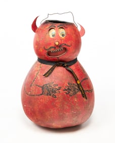 AMERICAN PAINT-DECORATED GOURDS IN THE FORM OF A HALLOWEEN DEVIL.