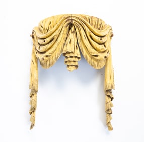 AMERICAN YELLOW-PAINTED CURTAIN SWAG WALL SHELF.