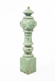 VICTORIAN GREEN-PAINTED WALNUT ARCHITECTURAL NEWEL POST.