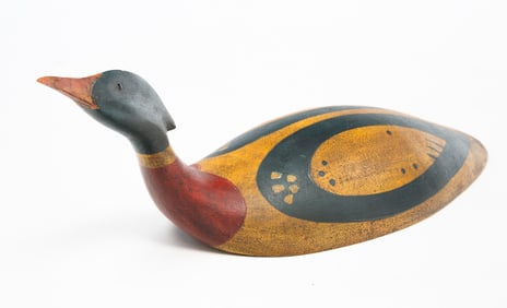 K. WILLIAM KAUTZ (HARTLAND, VERMONT) FOLK ART CARVED AND PAINTED SWIMMING RED-BREASTED MERGANSER