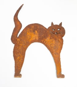 LARGE AMERICAN CUTOUT SHEET STEEL CAT LAWN DECORATION.