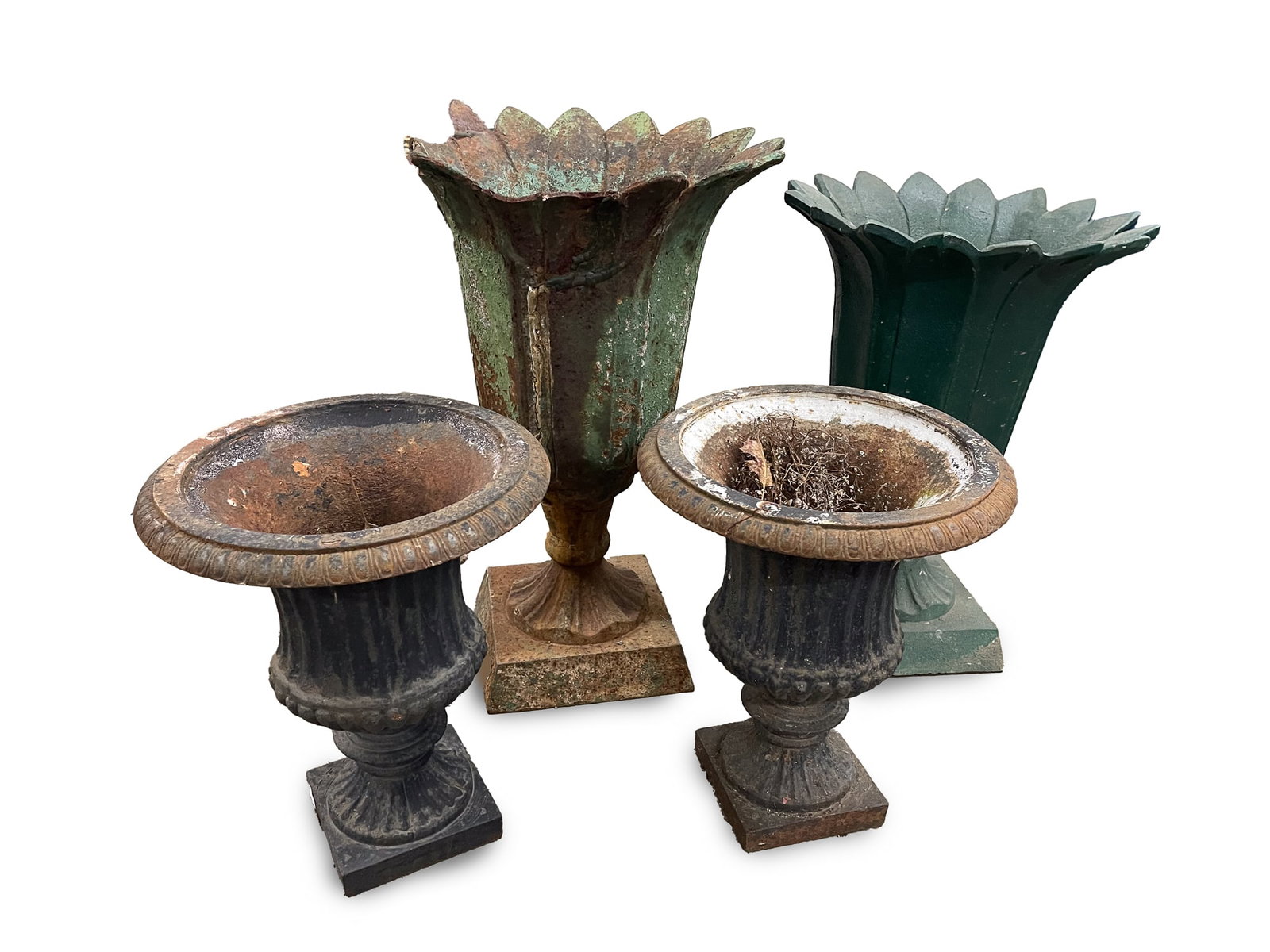 TWO PAIRS OF AMERICAN CAST IRON GARDEN URNS. (1 of 3)