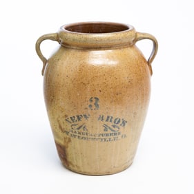 NEFF BROTHERS (TAYLORSVILLE, OHIO) COBALT-DECORATED STONEWARE THREE GALLON JAR.