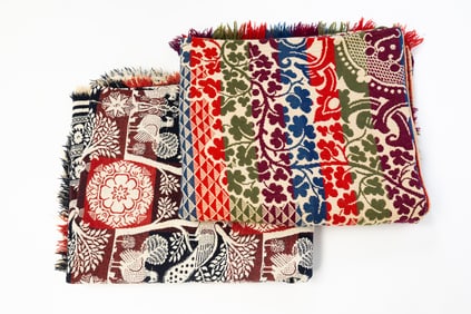 TWO AMERICAN JACQUARD COVERLETS.