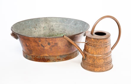FRENCH COPPER TUB AND TURKISH WATERING CAN.