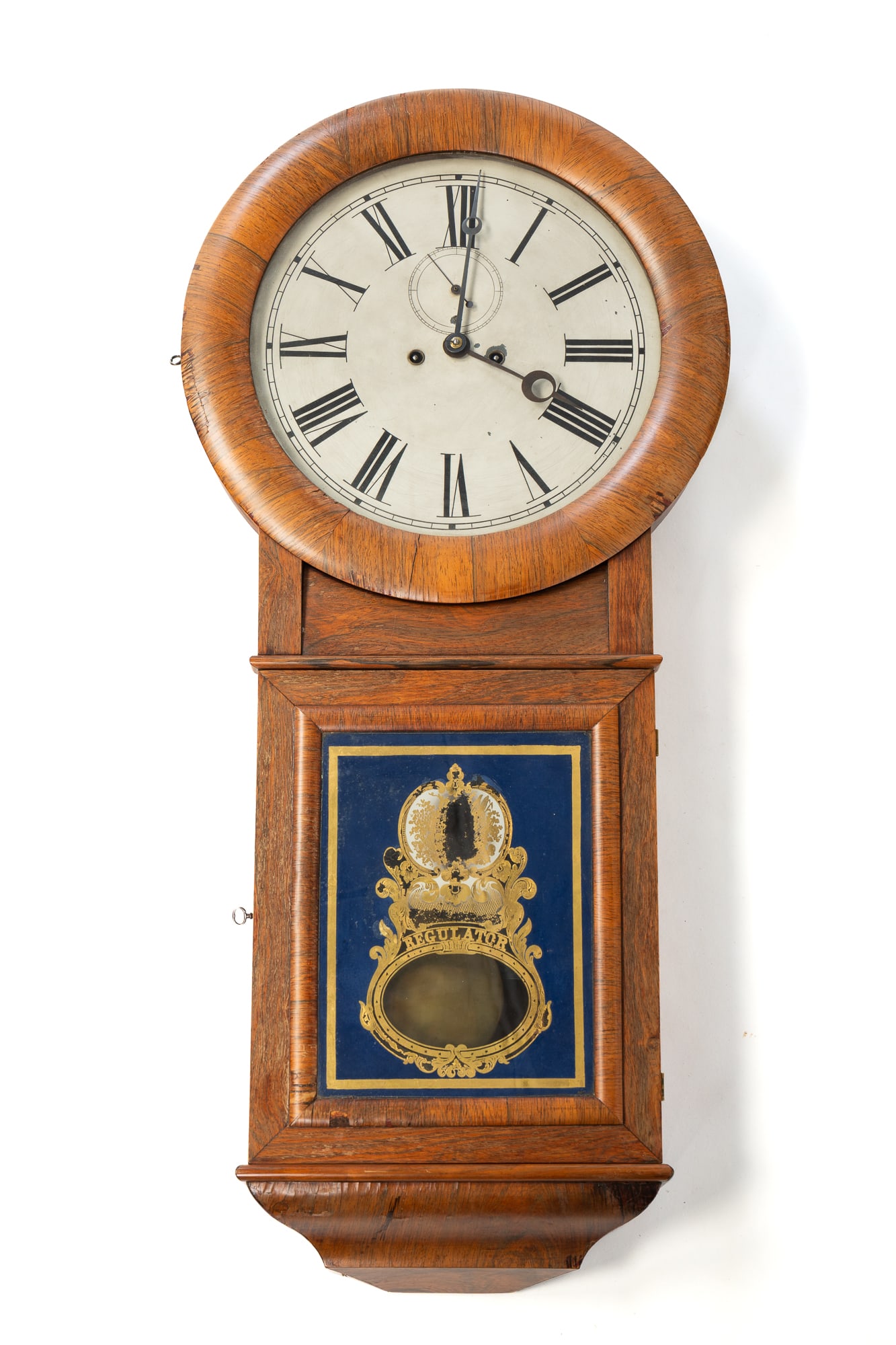 WATERBURYCLOCK CO. (WATERBURY, CONNECTICUT) MAHOGANY REGULATOR WALL CLOCK. (1 of 6)