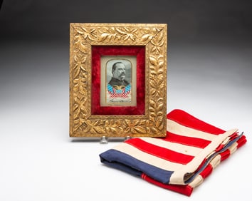 J.J. MANNION (CINCINNATI, OHIO) STEVENGRAPH OF GROVER CLEVELAND AND FORTY-EIGHT STAR AMERICAN FLAG.