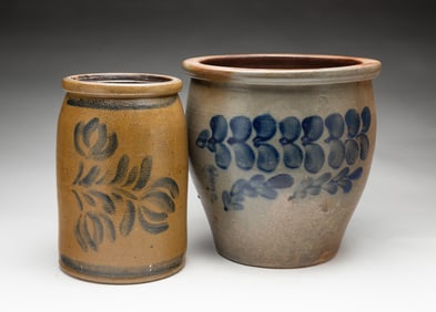 TWO AMERICAN COBALT-DECORATED STONEWARE JARS.
