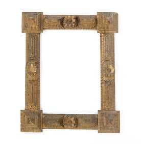 AMERICAN TRAMP ART CHIP-CARVED AND GILT-DECORATED PINE FRAME.