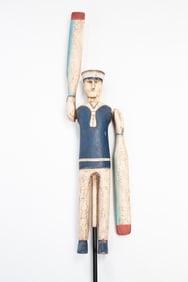 AMERICAN FOLKSY CARVED AND PAINTED WOOD SAILOR WHIRLIGIG.