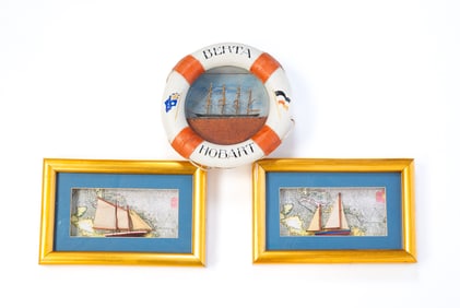 THREE FOLK ART NAUTICAL DIORAMAS.