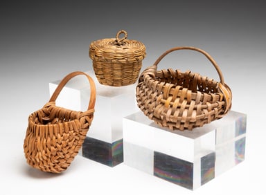 THREE MINIATURE BASKETS.