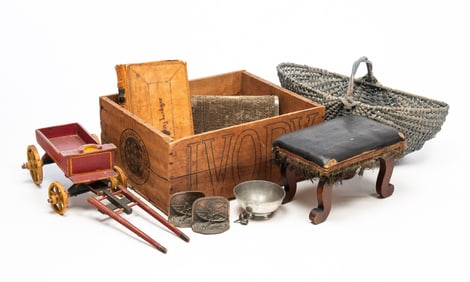 AMERICAN ECLECTIC GROUPING, INCL. RED-PAINTED TOY WAGON.