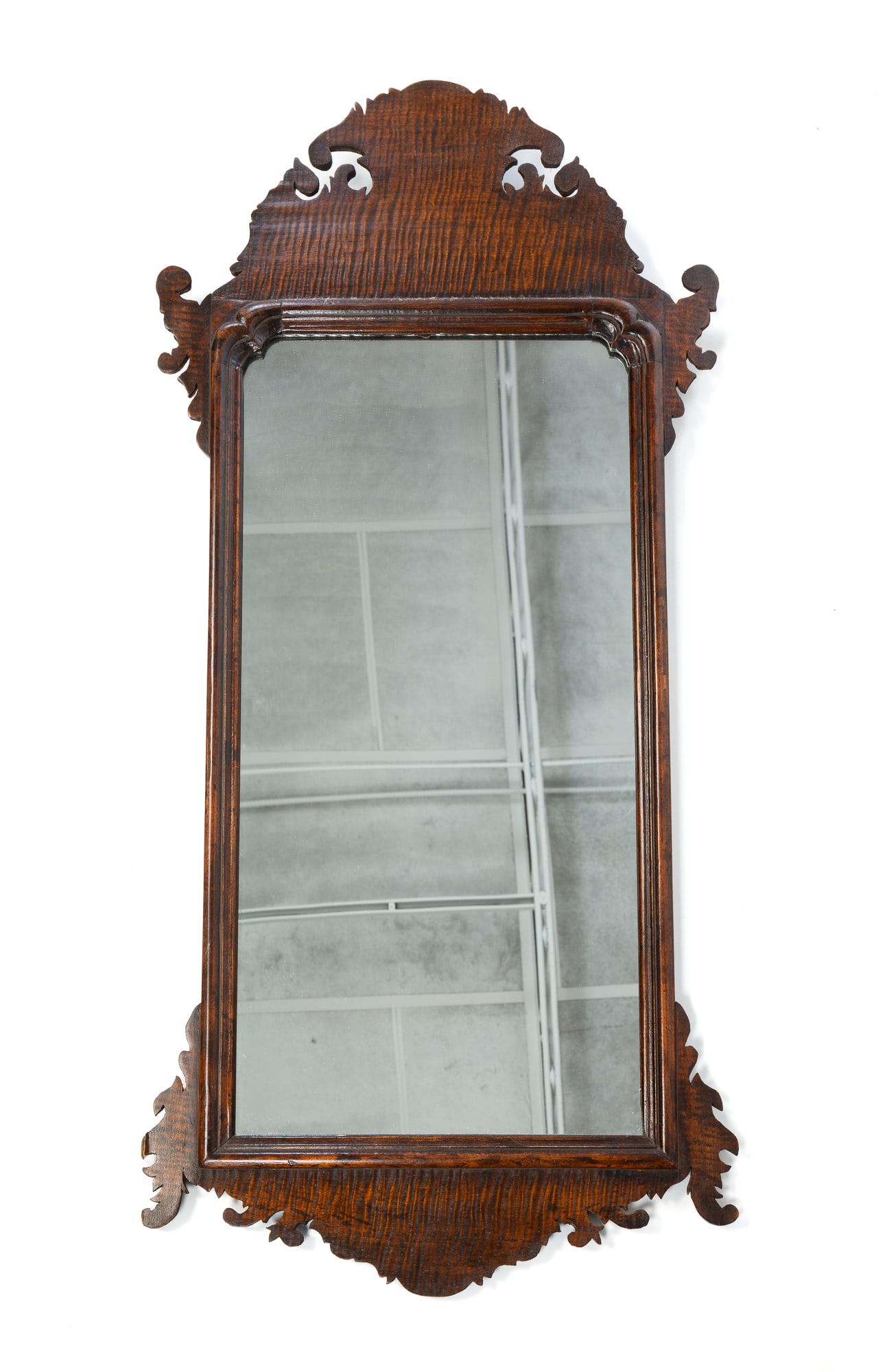 AMERICAN CHIPPENDALE STYLE TIGER MAPLE MIRROR.