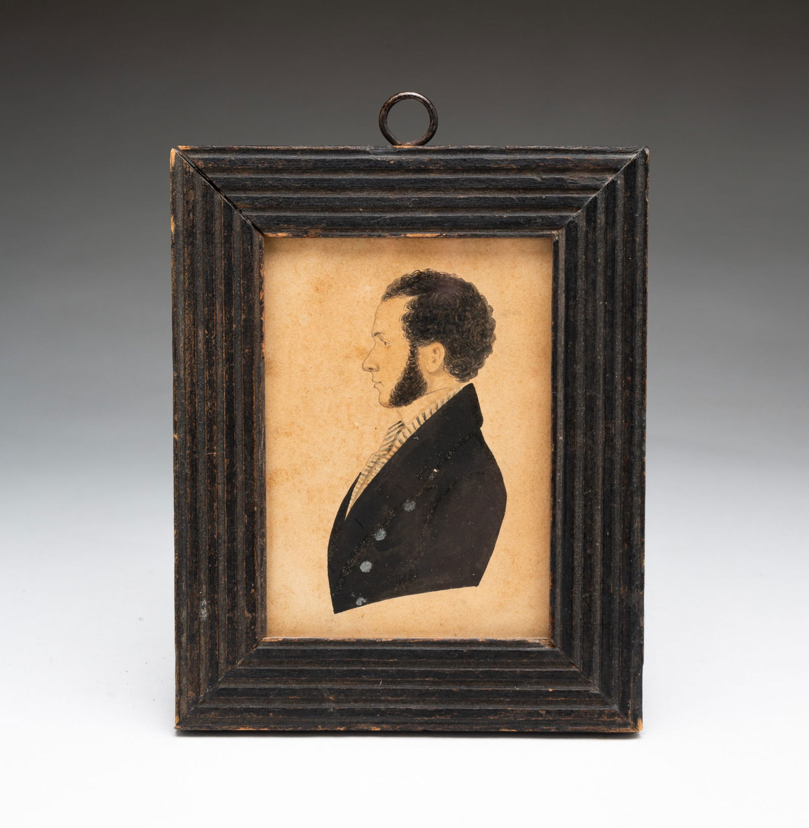 MINIATURE AMERICAN SCHOOL FOLK ART WATERCOLOR PORTRAIT OF A GENTLEMAN. (1 of 3)
