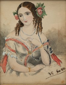 TWO MINIATURE AMERICAN WATERCOLOR PORTRAITS, DATED 1850.