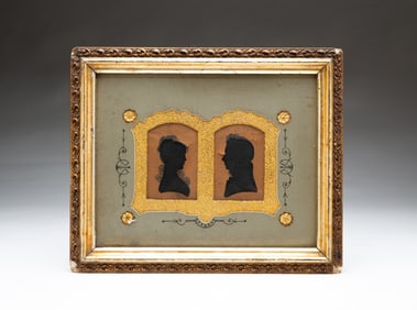 AMERICAN SCHOOL HOLLOW CUT SILHOUETTES OF A HUSBAND AND WIFE.