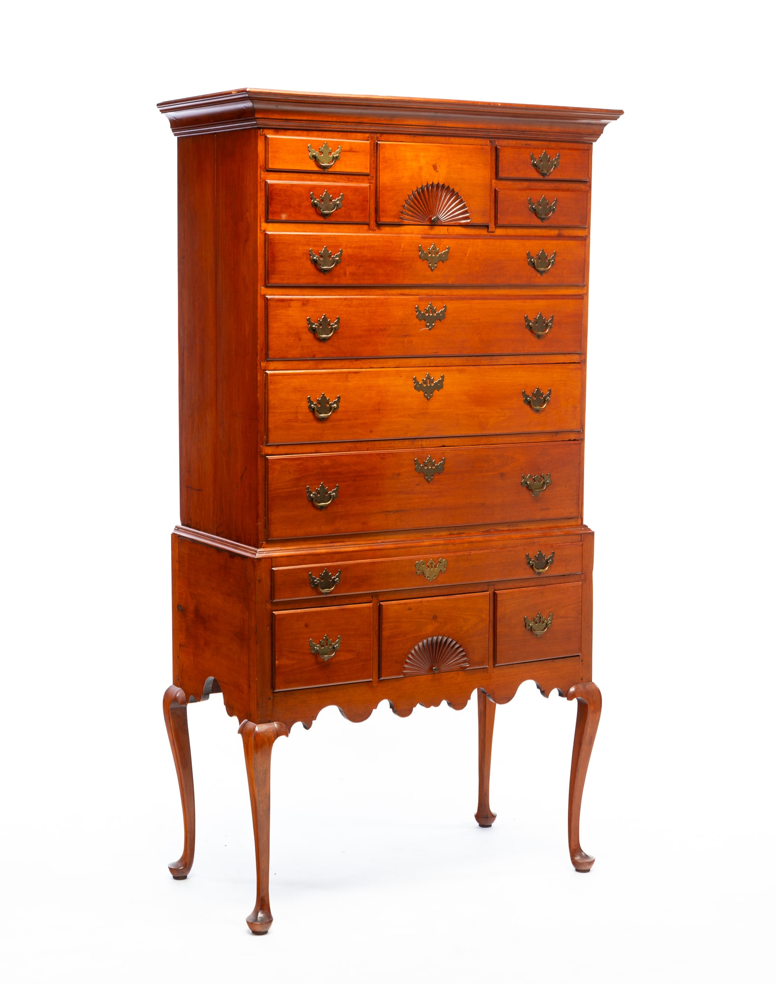 NEW ENGLAND QUEEN ANNE CHERRY HIGH CHEST. (1 of 5)