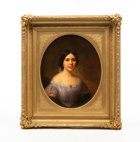 LARGE AMERICAN SCHOOL OIL ON CANVAS PORTRAIT OF A YOUNG WOMAN.