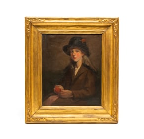 AMERICAN SCHOOL OIL ON CANVAS PORTRAIT OF A YOUNG LADY.