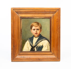 AMERICAN SCHOOL OIL ON CANVAS PORTRAIT OF A YOUNG BOY, SIGNED B.R. AMERIGHT.