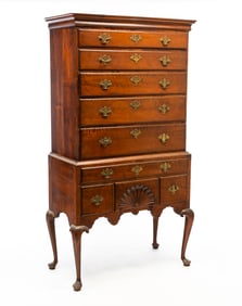 AMERICAN QUEEN ANNE TIGER MAPLE HIGHBOY.