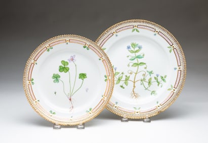 TWO ROYAL COPENHAGEN "FLORA DANICA" PORCELAIN PLATES.