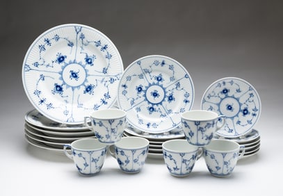 ROYAL COPENHAGEN BLUE FLUTED PORCELAIN SERVICE.