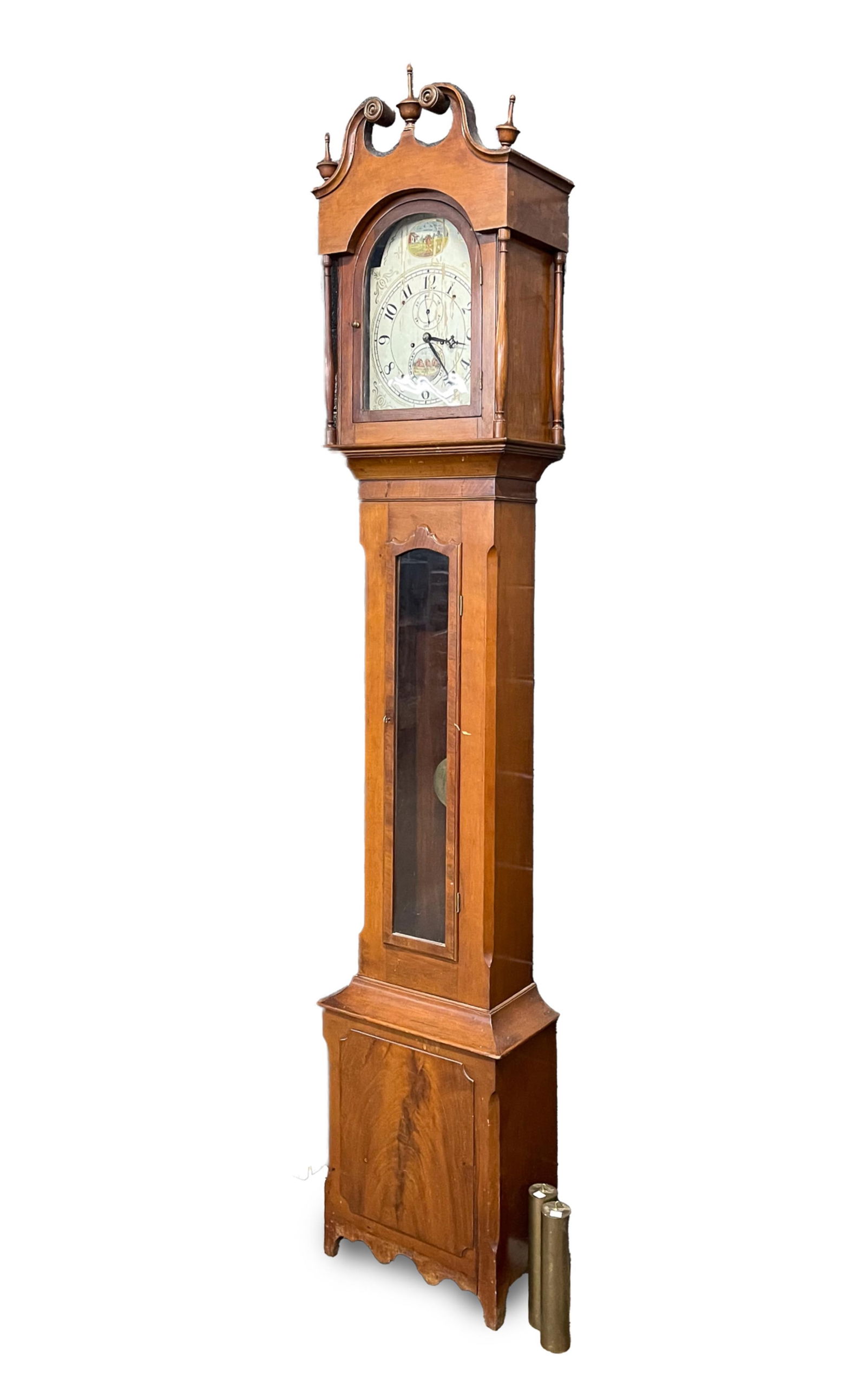AMERICAN HEPPLEWHITE CHERRY TALL CASE CLOCK. (1 of 5)