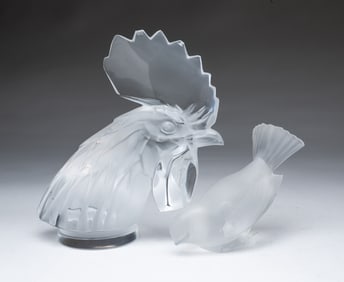 TWO LALIQUE CRYSTAL BIRD FIGURES.