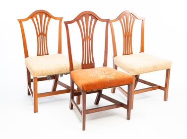 THREE AMERICAN HEPPLEWHITE MAHOGANY SIDE CHAIRS.