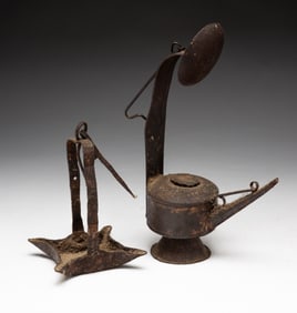 TWO EARLY IRON LIGHTING DEVICES.