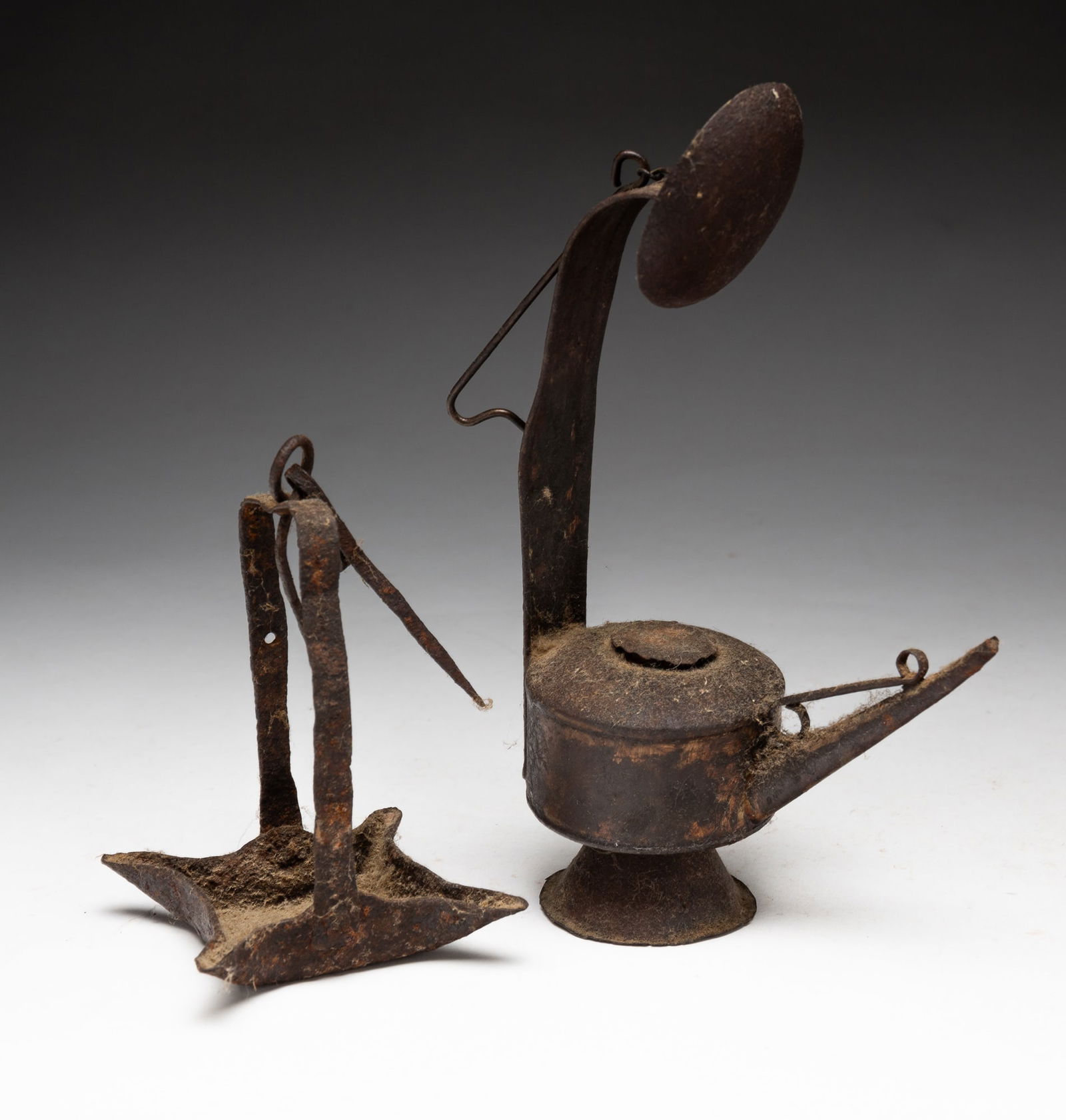 TWO EARLY IRON LIGHTING DEVICES. (1 of 3)