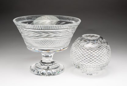 TWO WATERFORD "GLANDORE" CUT CRYSTAL VESSELS.