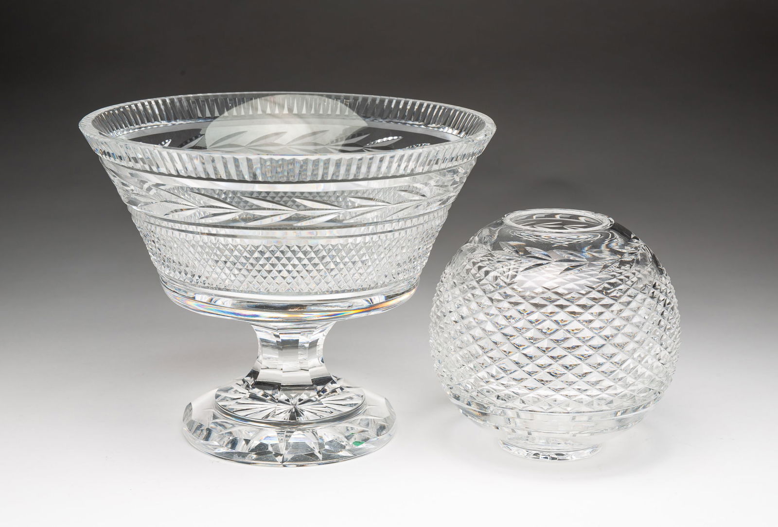 TWO WATERFORD "GLANDORE" CUT CRYSTAL VESSELS. (1 of 5)
