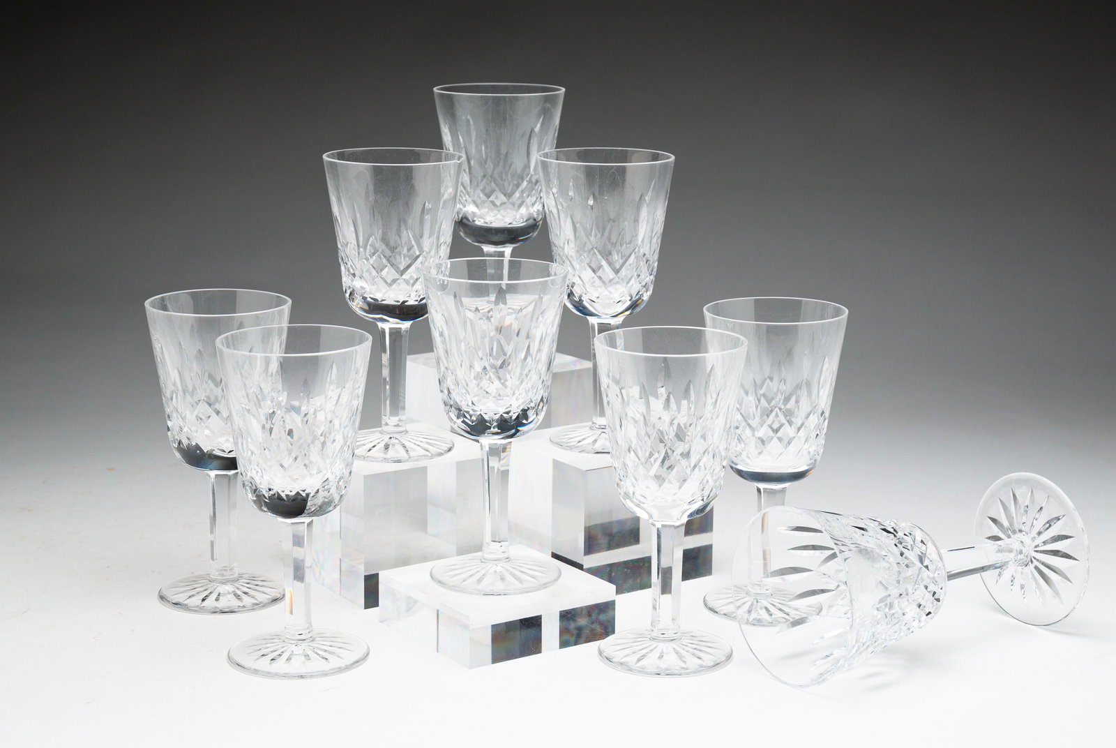 NINE WATERFORD "LISMORE" WINE GOBLETS. (1 of 3)