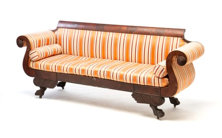 AMERICAN CLASSICAL FLAME MAHOGANY SOFA.