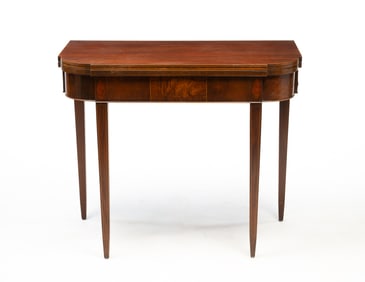 GEORGE III MAHOGANY AND MARQUETRY GAMES TABLE.