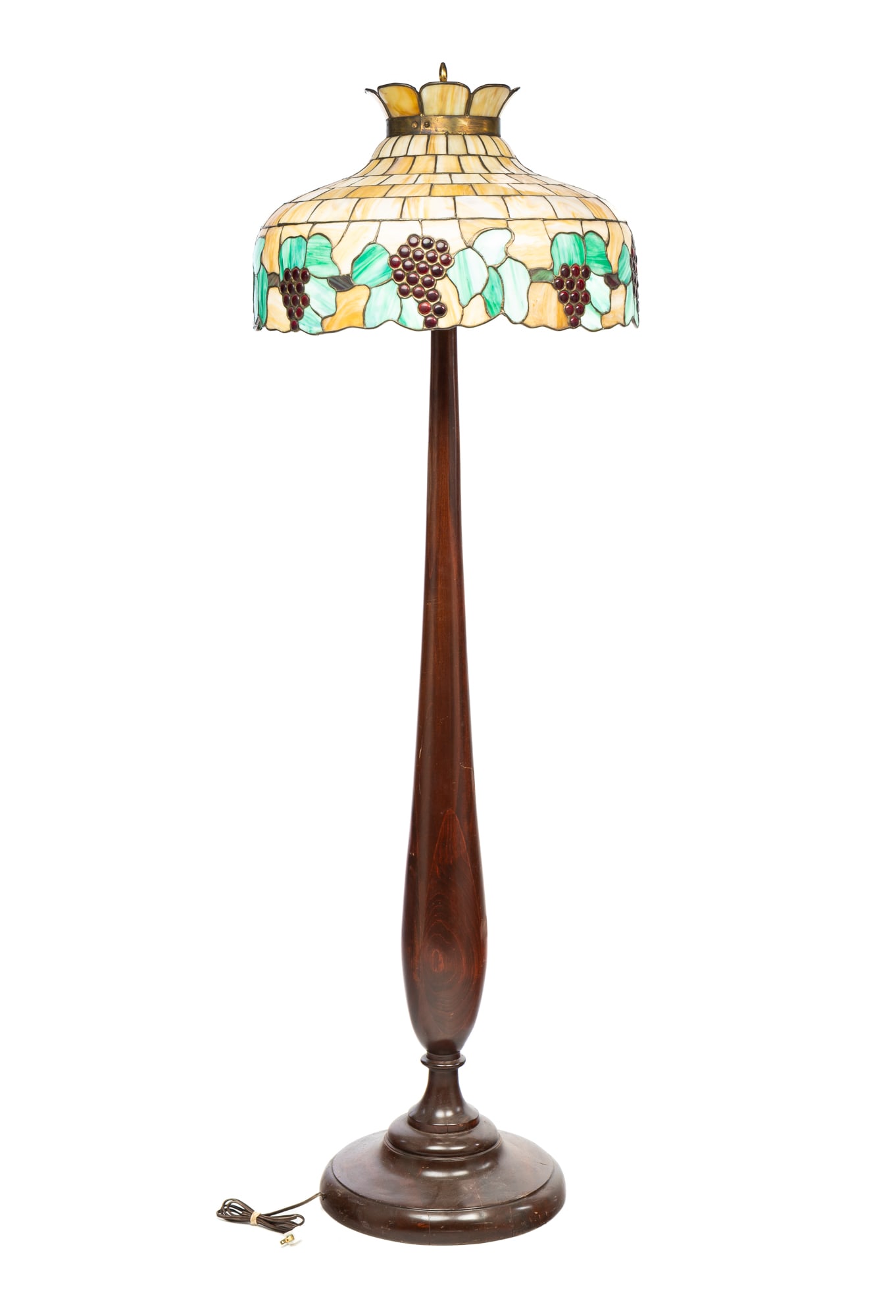 AMERICAN FLOOR LAMP WITH LEADED AND COLORED GLASS SHADE. (1 of 5)
